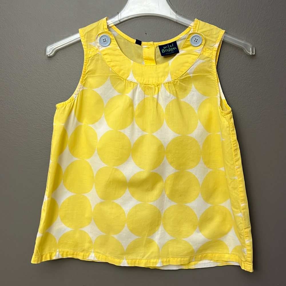 Mini Boden White Yellow Circles Sleeveless Top Girl’s - Size 11-12